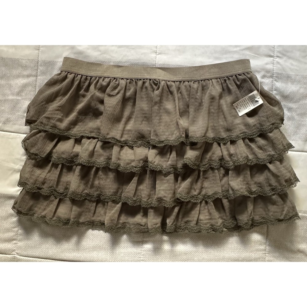 Y2K Wet Seal Ruffle Mini Skirt Olive Green XL NWT Lace Trim